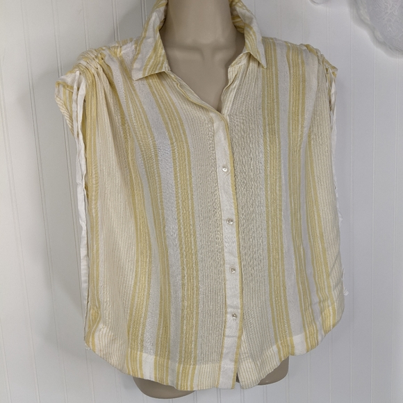 FREE PEOPLE Baby Blues Cinch Sleeve Button Down Sz S - Picture 3 of 12